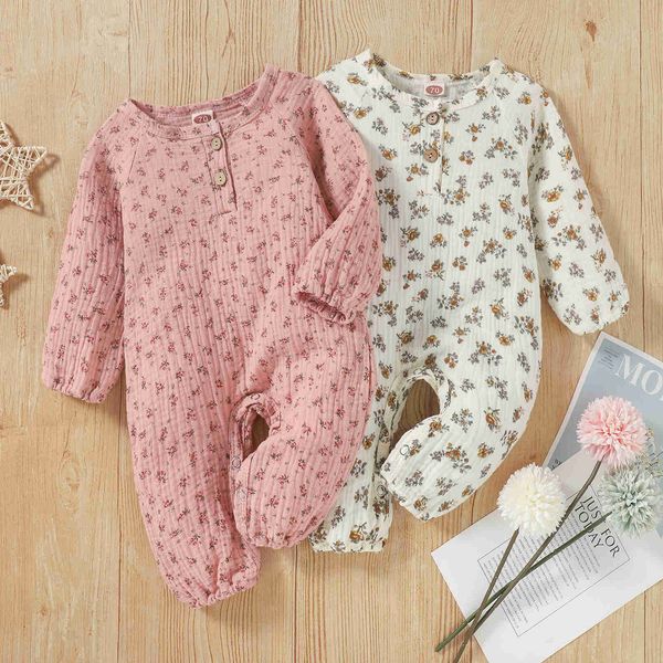 rompers autumn baby girls clothes newborn baby flowers printed rompers cotton linen jumpsuit toddler costume baby clothes j220922, Blue