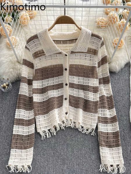 women's sweaters kimotimo hollow striped tassel knitted vest women autumn contrast color long sleeve sweater french chic loose fashion, White;black
women's sweaters kimotimo hollow striped tassel knitted vest women autumn contrast color long sleeve sweater french chic loose fashion, White;black