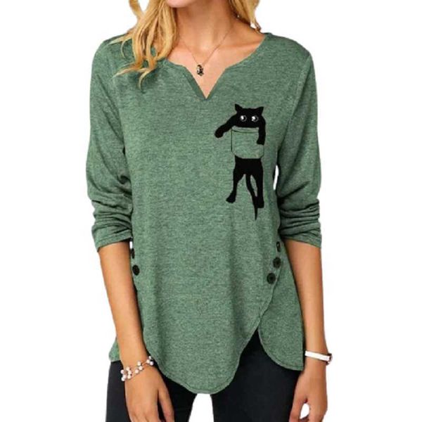 women's t-shirt fashion v neck cute pocket cat irregular hem women's t-shirt spring autumn loose casual hedging green long sleeve, White
women's t-shirt fashion v neck cute pocket cat irregular hem women's t-shirt spring autumn loose casual hedging green long sleeve, White
