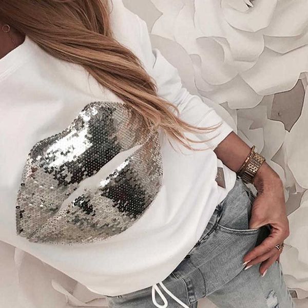 women's t-shirt spring women sequined lip t-shirts black white casual tee shirt femme o-neck long sleeve tshirts g1113 t230104
women's t-shirt spring women sequined lip t-shirts black white casual tee shirt femme o-neck long sleeve tshirts g1113 t230104