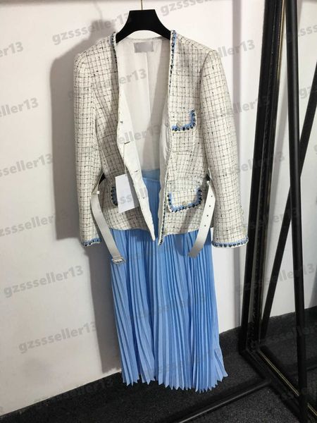designer dress for womens tweed jacket stitching high end fake two pieces dresses luxury c..nl blue and white paneled pearl button shiny sil, Black;gray
designer dress for womens tweed jacket stitching high end fake two pieces dresses luxury c..nl blue and white paneled pearl button shiny sil, Black;gray