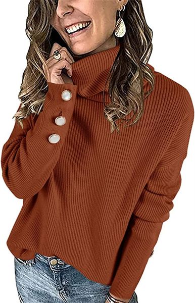 women's t-shirt womens turtleneck knit sweaters casual button long sleeve chunky loose pullover jumper, White
women's t-shirt womens turtleneck knit sweaters casual button long sleeve chunky loose pullover jumper, White