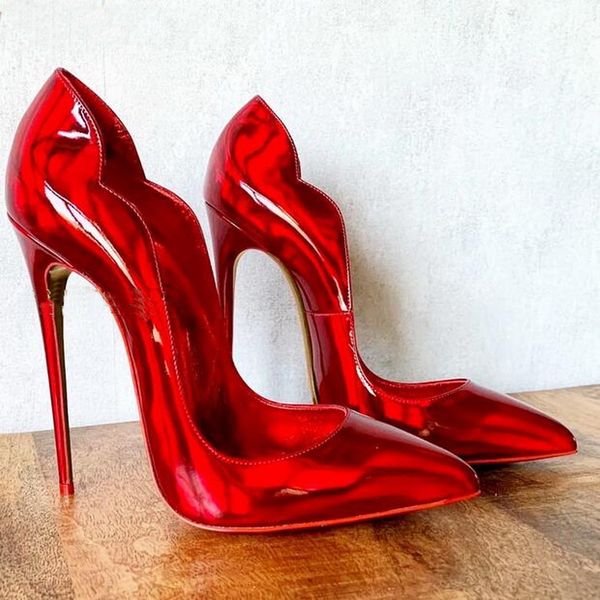 red laser high heel shoes hologram iridescent patent leather red bottoms 12cm stiletto heels women wave pointed toe slip-on dress party shoe, Black
red laser high heel shoes hologram iridescent patent leather red bottoms 12cm stiletto heels women wave pointed toe slip-on dress party shoe, Black