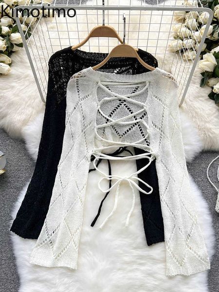 women's sweaters kimotimo women hollow backless bandage knitted 2022 summer design round neck short sweater korean chic sun protection, White;black
women's sweaters kimotimo women hollow backless bandage knitted 2022 summer design round neck short sweater korean chic sun protection, White;black