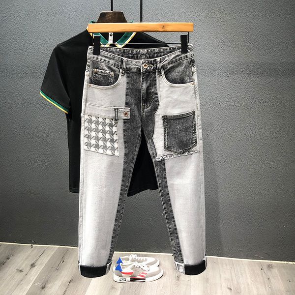 men's jeans patch stitching men black gray fashion slim elastic pocket design denim trousers male streetwear hip hop 220923, Blue
men's jeans patch stitching men black gray fashion slim elastic pocket design denim trousers male streetwear hip hop 220923, Blue