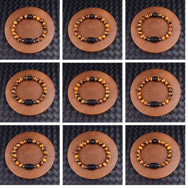 reiki tiger eye stone beaded 12 constellations bracelets zodiac leo virgo libra wristband friend bangle for male couples gift, Black