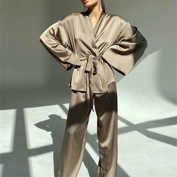 women's two piece pants clacive fashion loose satin pants set women casual long sleeve shirts wide trousers suits elegant home wear two, White
women's two piece pants clacive fashion loose satin pants set women casual long sleeve shirts wide trousers suits elegant home wear two, White