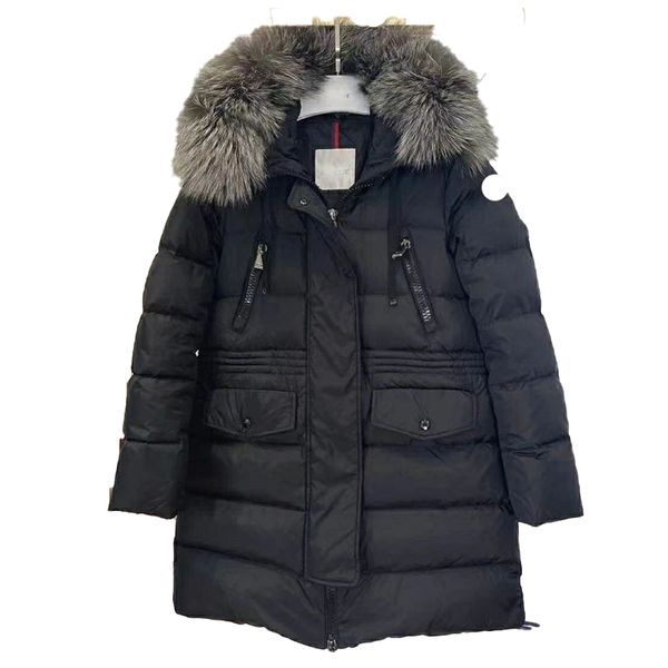 designer womens down and parka mid length slim fit loose fox fur collar fashion embroidered badge warm winter coat, Black
designer womens down and parka mid length slim fit loose fox fur collar fashion embroidered badge warm winter coat, Black