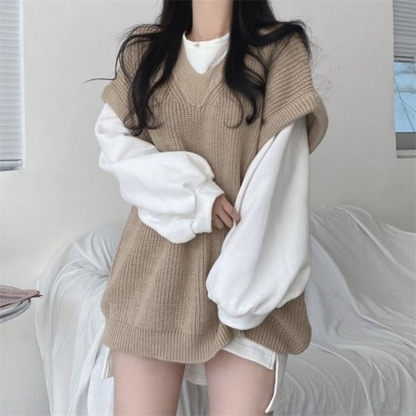 two piece dress korean fashion casual two piece set women elegant loose sweatshirt knitted vest vintage ensemble femme 2 piece outfits 2209, White
two piece dress korean fashion casual two piece set women elegant loose sweatshirt knitted vest vintage ensemble femme 2 piece outfits 2209, White