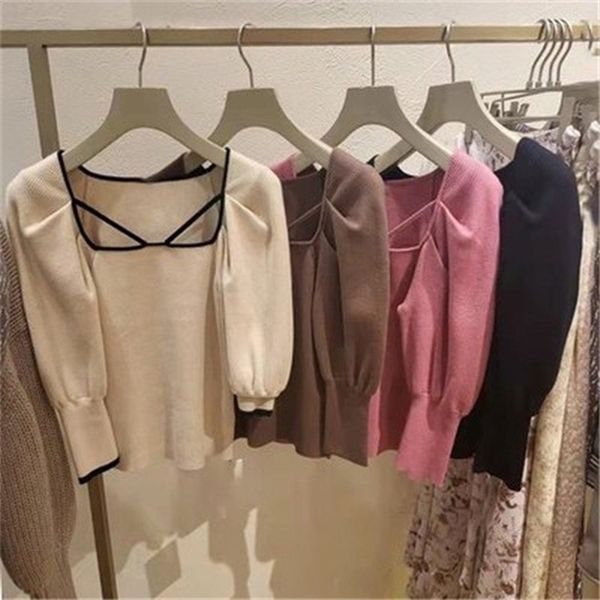 womens sweaters kuzuwata japanese jumpers women pullovers square collar bandage three quarter lantern sleeve sliming knitted sweater 220923, White;black
womens sweaters kuzuwata japanese jumpers women pullovers square collar bandage three quarter lantern sleeve sliming knitted sweater 220923, White;black