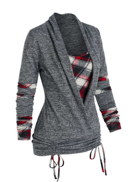 women's t-shirt plaid print cinched heathered faux twinset t-shirt women 2 in 1 tee twofer tee long sleeve t shirts t220926, White
women's t-shirt plaid print cinched heathered faux twinset t-shirt women 2 in 1 tee twofer tee long sleeve t shirts t220926, White