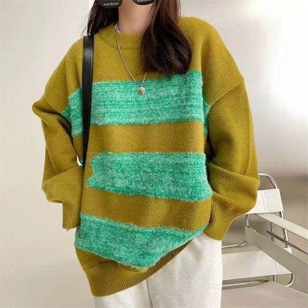 womens sweaters autumn and winter highquality korean version contrast color round neck longsleeved sweater couple casual loose knitted sweat, White;black
womens sweaters autumn and winter highquality korean version contrast color round neck longsleeved sweater couple casual loose knitted sweat, White;black