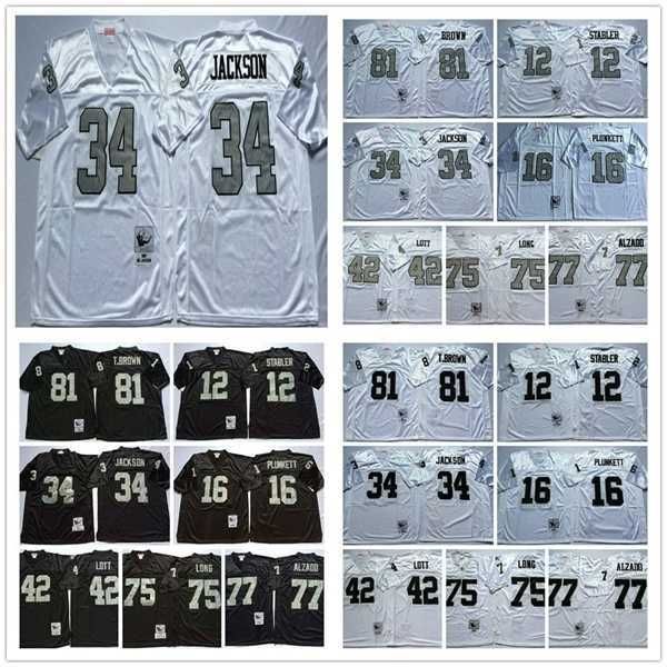 jersey vintage oakland #12 ken stabler raider 16 jim plunkett 34 bo jackson 42 ronnie lott 75 howie long 77 lyle alzado 81 tim brown jerseys, Black;red 
jersey vintage oakland #12 ken stabler raider 16 jim plunkett 34 bo jackson 42 ronnie lott 75 howie long 77 lyle alzado 81 tim brown jerseys, Black;red