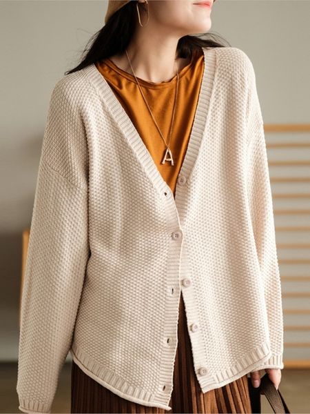 women's knits tees johnature women cotton knitted cardigan v-neck long sleeve solid color loose casual coat autumn comfortable sweater, White
women's knits tees johnature women cotton knitted cardigan v-neck long sleeve solid color loose casual coat autumn comfortable sweater, White
