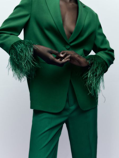 women's suits blazers green pant suit for women fashion long sleeve feather blazer and straight down pant outfits autumn office lady co, White;black
women's suits blazers green pant suit for women fashion long sleeve feather blazer and straight down pant outfits autumn office lady co, White;black