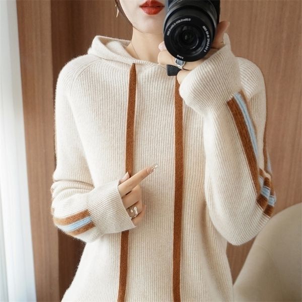 womens sweaters 100% pure wool hooded womens sweater autumn winter sweater casual knitted color matching fashion female hoodie 220923, White;black
womens sweaters 100% pure wool hooded womens sweater autumn winter sweater casual knitted color matching fashion female hoodie 220923, White;black