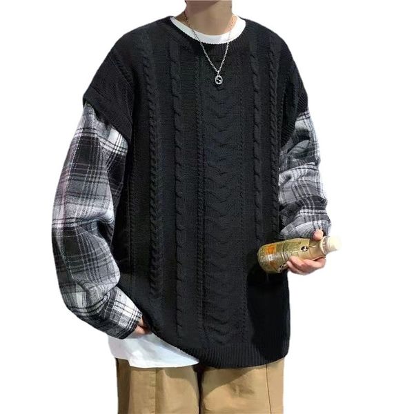men's sweaters autumn and winter fake two-piece round neck sweater youth fashion casual plaid knitted 220923, White;black
men's sweaters autumn and winter fake two-piece round neck sweater youth fashion casual plaid knitted 220923, White;black