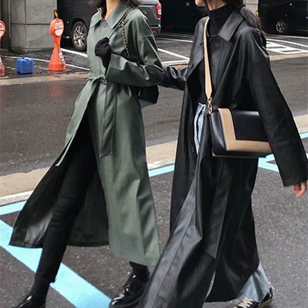 women's trench coats lautaro spring autumn long black green pu leather trench coat for women sashes loose casual waterproof raincoat ko, Tan;black
women's trench coats lautaro spring autumn long black green pu leather trench coat for women sashes loose casual waterproof raincoat ko, Tan;black