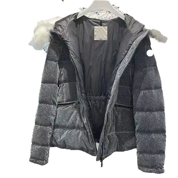 designer womens down and parka cropped waist belt big fox fur collar hooded fashion zip silver sparkling warm winter top, Black
designer womens down and parka cropped waist belt big fox fur collar hooded fashion zip silver sparkling warm winter top, Black