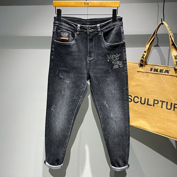 men's jeans stretch men clothing autumn letter embroidery slim wear and tear motorcycle calas jeans denim pants 220923, Blue
men's jeans stretch men clothing autumn letter embroidery slim wear and tear motorcycle calas jeans denim pants 220923, Blue