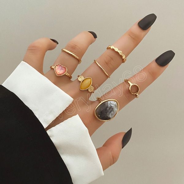 korean colorful stone ring set for women girls trendy metal round geometric heart rings jewelry gifts, Silver
korean colorful stone ring set for women girls trendy metal round geometric heart rings jewelry gifts, Silver