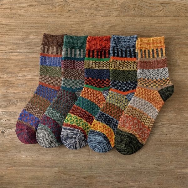 

men's socks witner man thick warm wool retro style 5 pairs set women couple models size 220923, Black