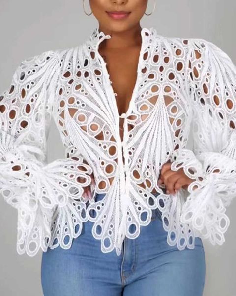 women's t-shirt women white lace v neck hollow out t-shirts long sleeve blouse eyelet embroidery button front bell sleeve t220923
women's t-shirt women white lace v neck hollow out t-shirts long sleeve blouse eyelet embroidery button front bell sleeve t220923