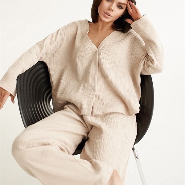 women's sleepwear linad khaki pure cotton sleepwear v neck single breasted wide leg pants trouser suits drop sleeves set woman 2 pieces, Black;red
women's sleepwear linad khaki pure cotton sleepwear v neck single breasted wide leg pants trouser suits drop sleeves set woman 2 pieces, Black;red