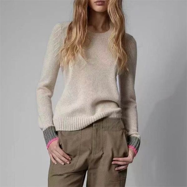 womens sweaters contrast cuffs womens cashmere sweater oneck long sleeve fashion lady knitwear pullover 220923, White;black
womens sweaters contrast cuffs womens cashmere sweater oneck long sleeve fashion lady knitwear pullover 220923, White;black