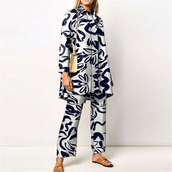 women's two piece pants autumn high fashion printed long sleeves shirts pants sets elegant streetwear lapel straight trousers women, White
women's two piece pants autumn high fashion printed long sleeves shirts pants sets elegant streetwear lapel straight trousers women, White