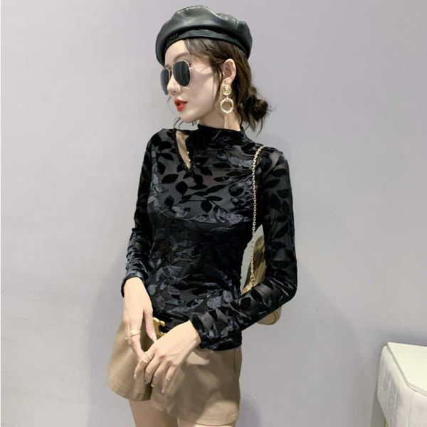 women's t-shirt #9094 black blue purple mesh t shirt women hollow out long sleeve perspective t-shirt femme half high collar korean fas, White
women's t-shirt #9094 black blue purple mesh t shirt women hollow out long sleeve perspective t-shirt femme half high collar korean fas, White