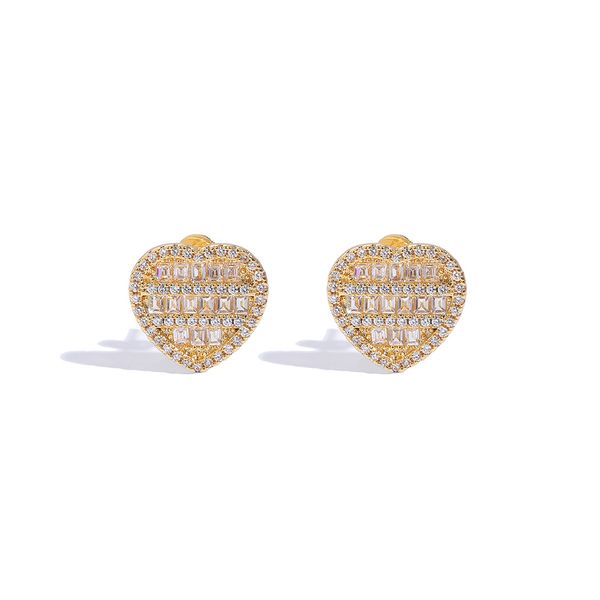 18k zircon love heart stud earrings gold silver plated mens hip hop jewelry gift, Golden;silver 
18k zircon love heart stud earrings gold silver plated mens hip hop jewelry gift, Golden;silver