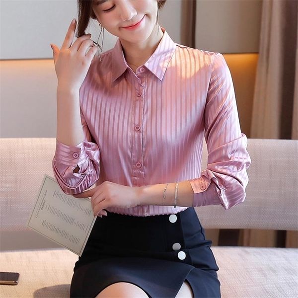 women's blouses shirts elegant office ladies work shirt women blouse spring autumn long sleeve satin silk shirt female pink blue strip, White
women's blouses shirts elegant office ladies work shirt women blouse spring autumn long sleeve satin silk shirt female pink blue strip, White