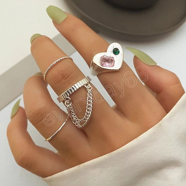 vintage heart link chain ring set for women girls crystal finger rings trend fashion jewelry, Silver
vintage heart link chain ring set for women girls crystal finger rings trend fashion jewelry, Silver