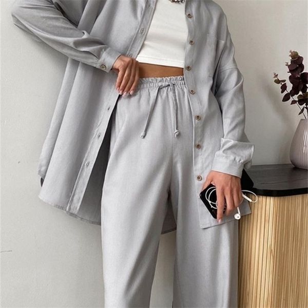 women's two piece pants wotwoy spring casual shirts and pants twopieces set women high waist loose drawstring trousers female buttonup, White
women's two piece pants wotwoy spring casual shirts and pants twopieces set women high waist loose drawstring trousers female buttonup, White