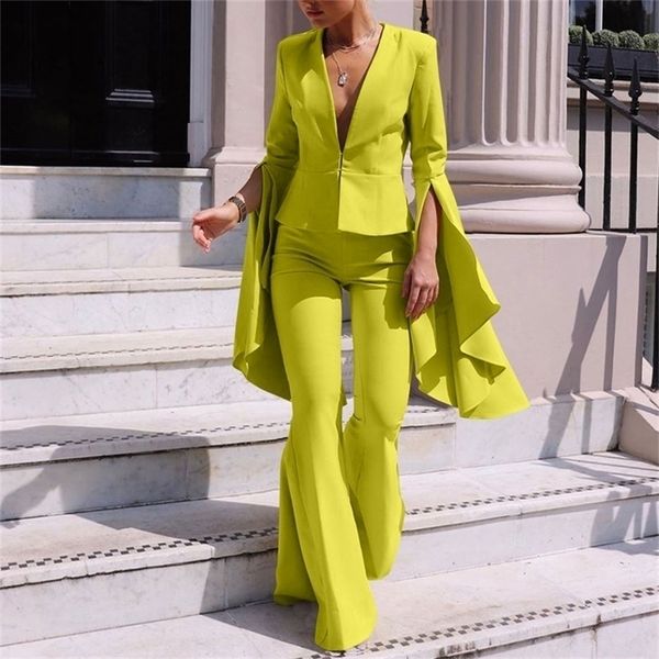 women's two piece pants women flare pants suits vneck solid colors casual office blazer set fashion irregular ruffles sleeve blazer two, White
women's two piece pants women flare pants suits vneck solid colors casual office blazer set fashion irregular ruffles sleeve blazer two, White