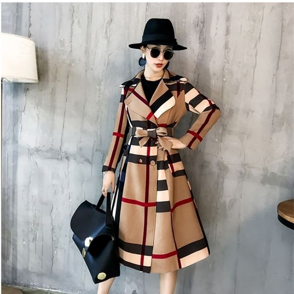 women's trench coats thickened autumn and winter women's lapels in the long simple color matching retro plaid coat temperament win, Tan;black
women's trench coats thickened autumn and winter women's lapels in the long simple color matching retro plaid coat temperament win, Tan;black