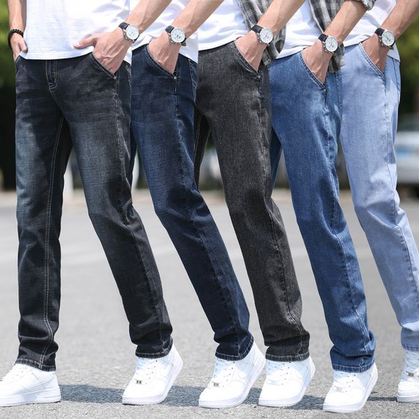 men's jeans high end brand men regular straight autumn business loose elastic denim trousers classic fashion anti theft zip pants 22092, Blue
men's jeans high end brand men regular straight autumn business loose elastic denim trousers classic fashion anti theft zip pants 22092, Blue