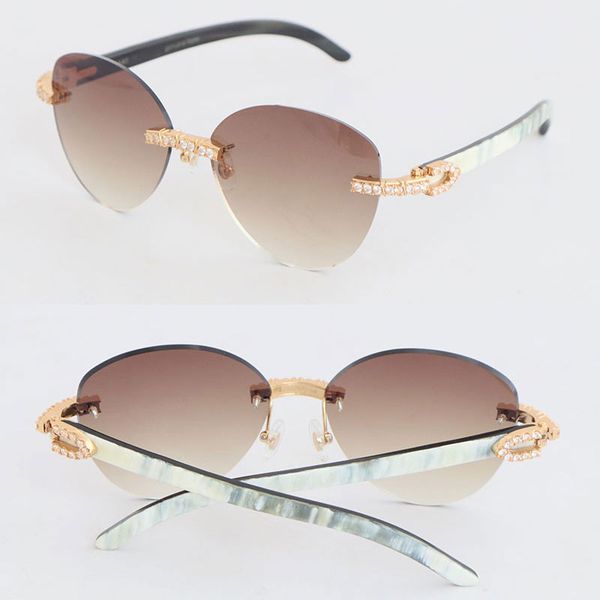 large round luxury diamond set rimless sunglasses womans designer white inside black buffalo horn men famous 3524012 sun glasses male and fe, White;black
large round luxury diamond set rimless sunglasses womans designer white inside black buffalo horn men famous 3524012 sun glasses male and fe, White;black