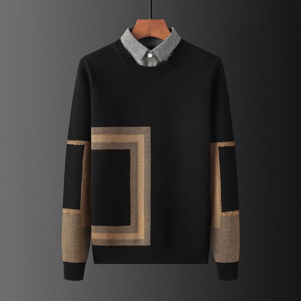 men's sweaters autumn winter fake two piece pullover sweater korean style thick shirt collar knitted men fashion casual 220923, White;black
men's sweaters autumn winter fake two piece pullover sweater korean style thick shirt collar knitted men fashion casual 220923, White;black