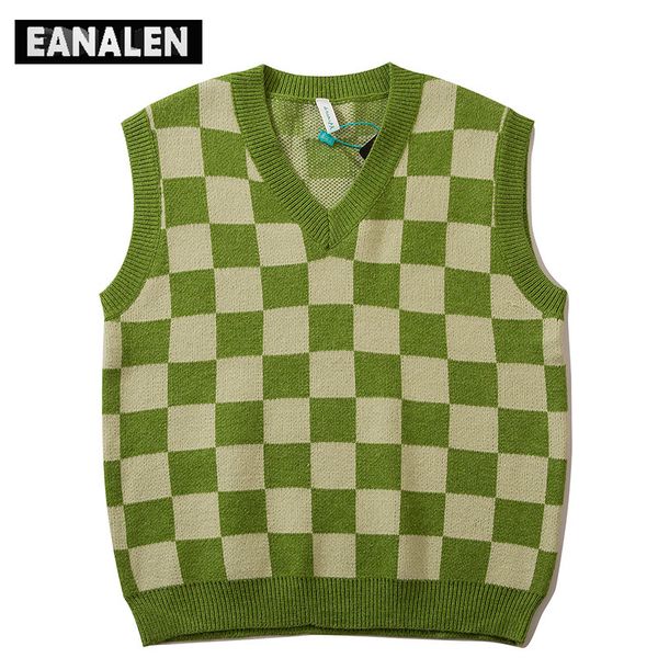 men's sweaters harajuku vintage plaid knitted sweater vest women oversized sleeveless green sweater men korean clothing jumper waistcoa, White;black
men's sweaters harajuku vintage plaid knitted sweater vest women oversized sleeveless green sweater men korean clothing jumper waistcoa, White;black
