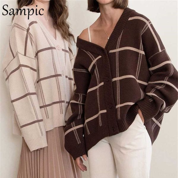 women's sweaters sampic 2021 plaid brown cardigans women vintage y2k fashion loose oversized coat pull knitted casual sweater female w, White;black
women's sweaters sampic 2021 plaid brown cardigans women vintage y2k fashion loose oversized coat pull knitted casual sweater female w, White;black