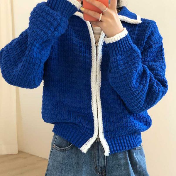 women's sweaters lapel zip sweater jacket blue waffle cropped cardigan 2022 autumn winter clothes women twist knitted sweater pull casu, White;black
women's sweaters lapel zip sweater jacket blue waffle cropped cardigan 2022 autumn winter clothes women twist knitted sweater pull casu, White;black