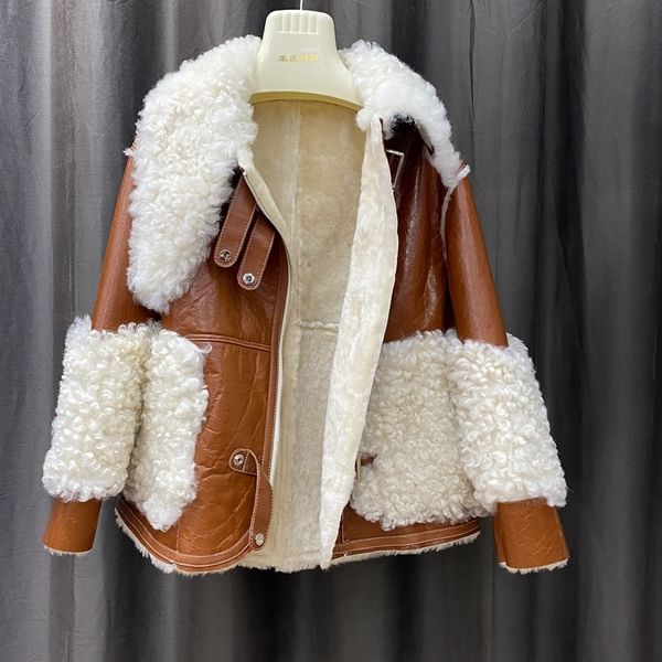 women s fur faux genuine sheepskin leather jacket women winter coats with natural sheep wool warm fashion outwear real lamb collar 220926, Black
women s fur faux genuine sheepskin leather jacket women winter coats with natural sheep wool warm fashion outwear real lamb collar 220926, Black
