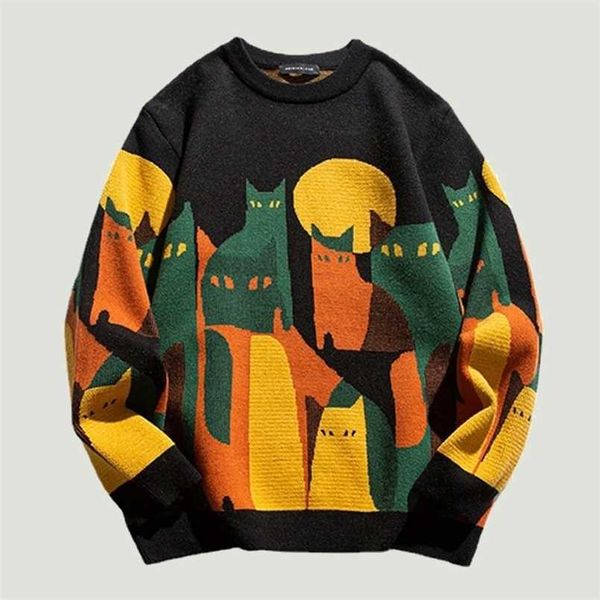 men's sweaters hip hop knitted sweater mens japanese cartoon full cat printed streetwear harajuku casual o neck loose pullover 220923, White;black
men's sweaters hip hop knitted sweater mens japanese cartoon full cat printed streetwear harajuku casual o neck loose pullover 220923, White;black
