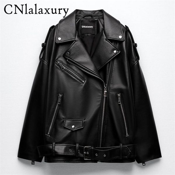 men's leather faux cnlalaxury jacket women casual pu loose motorcycle outwear female streetwear oversized coat korean chic spring 22092, Black 
men's leather faux cnlalaxury jacket women casual pu loose motorcycle outwear female streetwear oversized coat korean chic spring 22092, Black