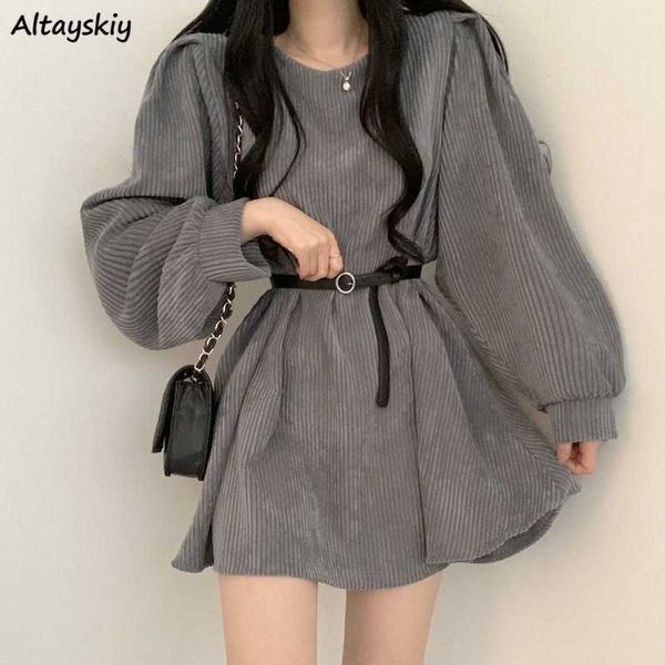 casual dresses women corduroy dress vintage belt slim long sleeve mini dresses fashion elegant solid round neck autumn winter streetwear chi, Black;gray
casual dresses women corduroy dress vintage belt slim long sleeve mini dresses fashion elegant solid round neck autumn winter streetwear chi, Black;gray