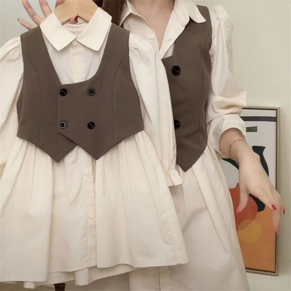 

Family Matching Outfits Mother and Daughter Clothes Set Long Sleeve Dress Vest Spring Clothing Sets Mom Me 220924, Beige