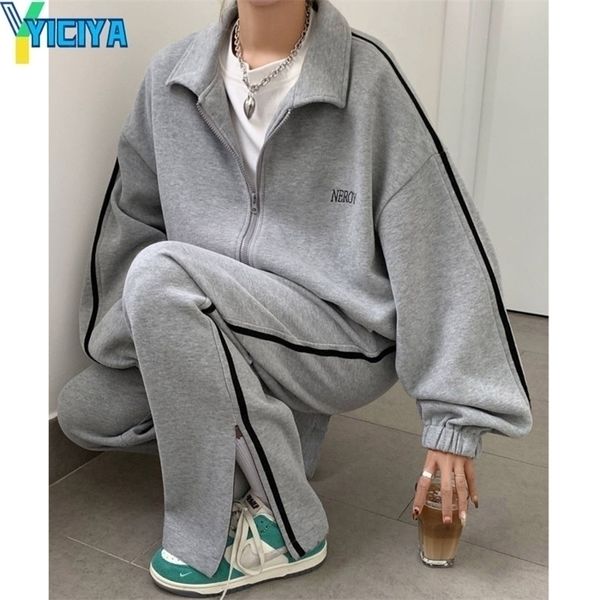 women's two piece pants yiciya woman tracksuits grey zipper sweatshirt embroidery sport trouser suit female loose leisure two-piece run, White
women's two piece pants yiciya woman tracksuits grey zipper sweatshirt embroidery sport trouser suit female loose leisure two-piece run, White