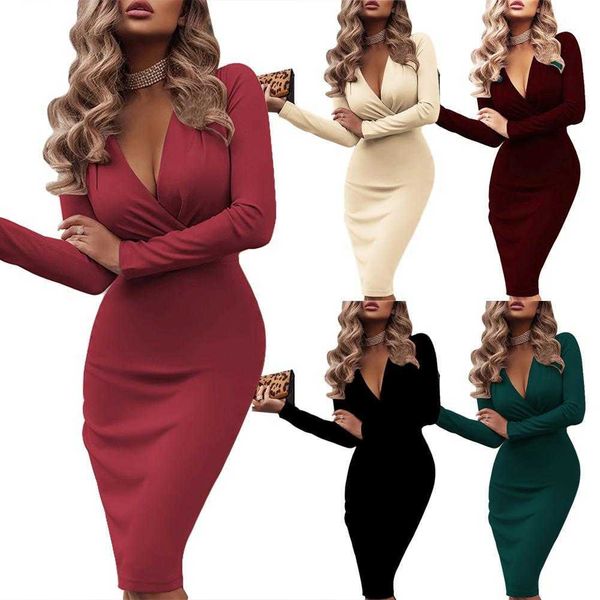casual dresses new evening party women solid color v neck long sleeve knee length bodycon dress y2209, Black;gray
casual dresses new evening party women solid color v neck long sleeve knee length bodycon dress y2209, Black;gray